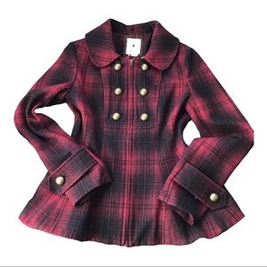 Anthropology Peplum Plaid coat size 2